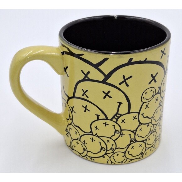 Nirvana Mug Coffee Tea Cup 14 oz Yellow Black Ceramic Smiley Face Collage 2018 - Picture 3 of 6